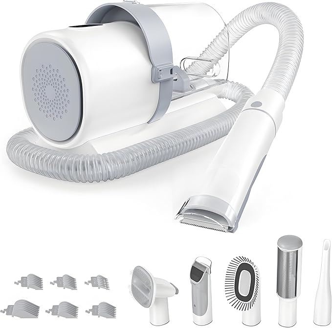 Sweetcrispy Professional Pet Grooming Vacuum Kit, 2.5L Cup, 3 Suction Modes, and 5 Groomer Tools with Cordless Low Noise Dog Clippers for Cats, Other Animals Hair Trimmer
