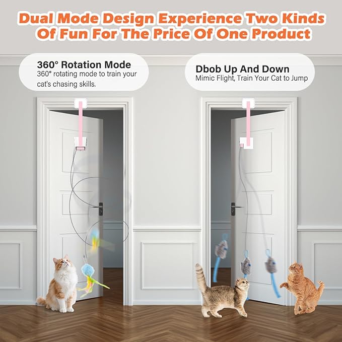 Interactive Cat Toy, Flapping Bird & Rotating Feather Teaser for Indoor Cats, Hanging Doorway Cat Toys with Fishing Pole for Exercise, Boredom Relief & Fun Games