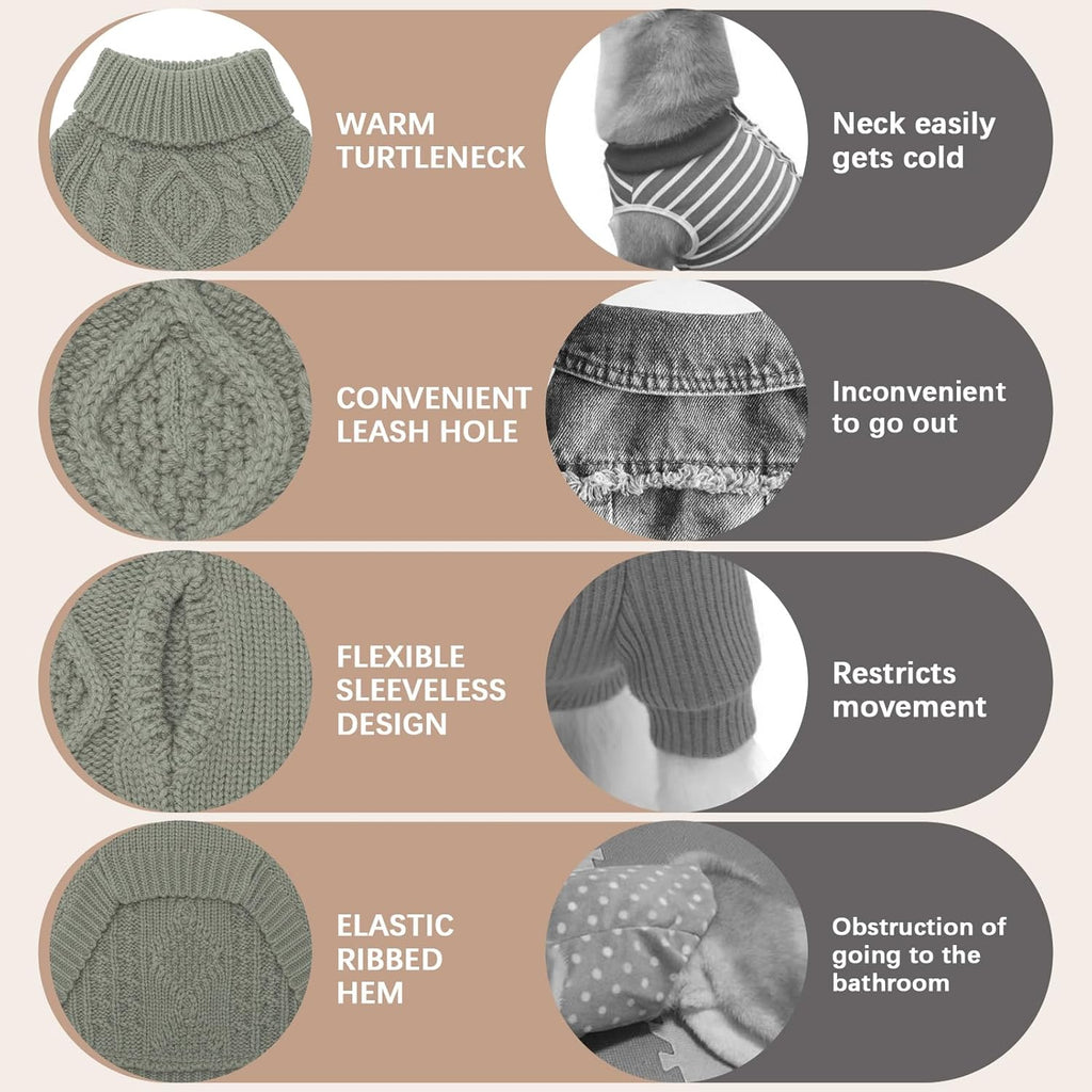 BINGPET Thermal Knitted Dog Sweater for Small Medium Large Dogs,Winter Dog Cat Coat Warm Sweartershirts Outfits,Classic Cable Knit Turtleneck Pullover Dog Jumper Coat Warm Sweartershirts