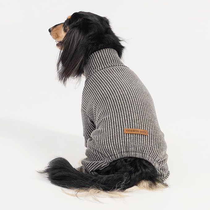 Fitwarm Mock Neck Knitted Dog Pajamas, Warm Winter Clothes for Small Dogs Boy Girl, Pet Pjs, Grey, Large