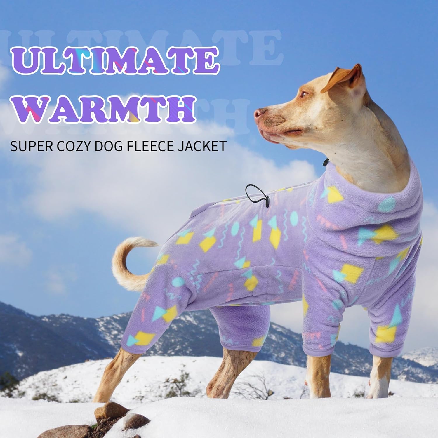 ROZKITCH Dog Winter Coat Soft Fleece Pullover Pajamas, Pet Windproof Warm Cold Weather Jacket Vest with Luminous Zipper, Jumpsuit Apparel Outfit Clothes for Small Medium Large Dog Geometry M