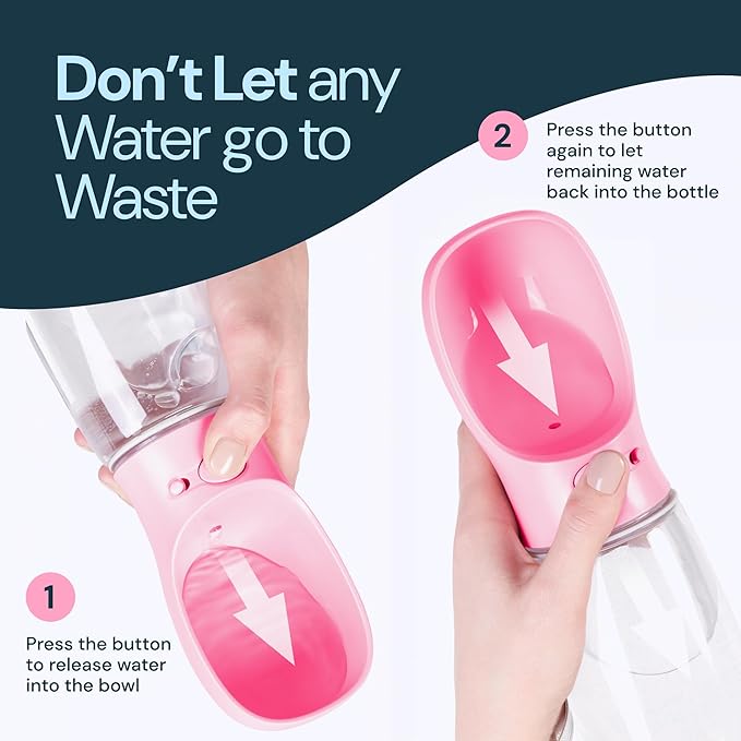 MalsiPree Dog Water Bowl Dispenser - 12 oz, Pink - One-Hand Operation & Dog Water Bottle Portable - Leak-Proof Lock & Travel Pet Bowl - BPA-Free Material & Pet Supplies