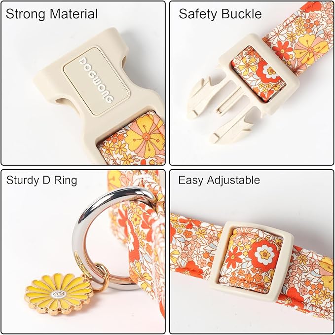 DOGWONG Fall Flower Dog Collar- Cute Flower Dog Collars Adjustable Floral Dog Collar for Girl Female Small Medium Large Dogs M
