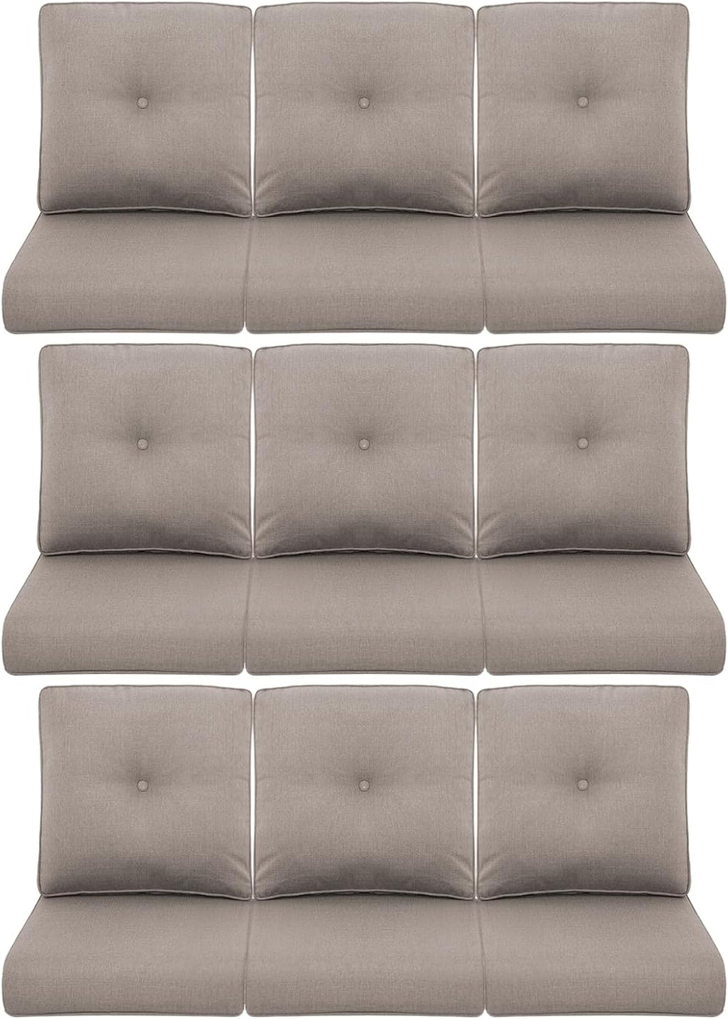 9-Piece Outdoor Patio Cushion Set - Fade & Water Resistant with Removable Olefin Cover, 22x24x4 Inch Memory Foam Cushions for Wicker Sectional Sofa – Grey/Buckle
