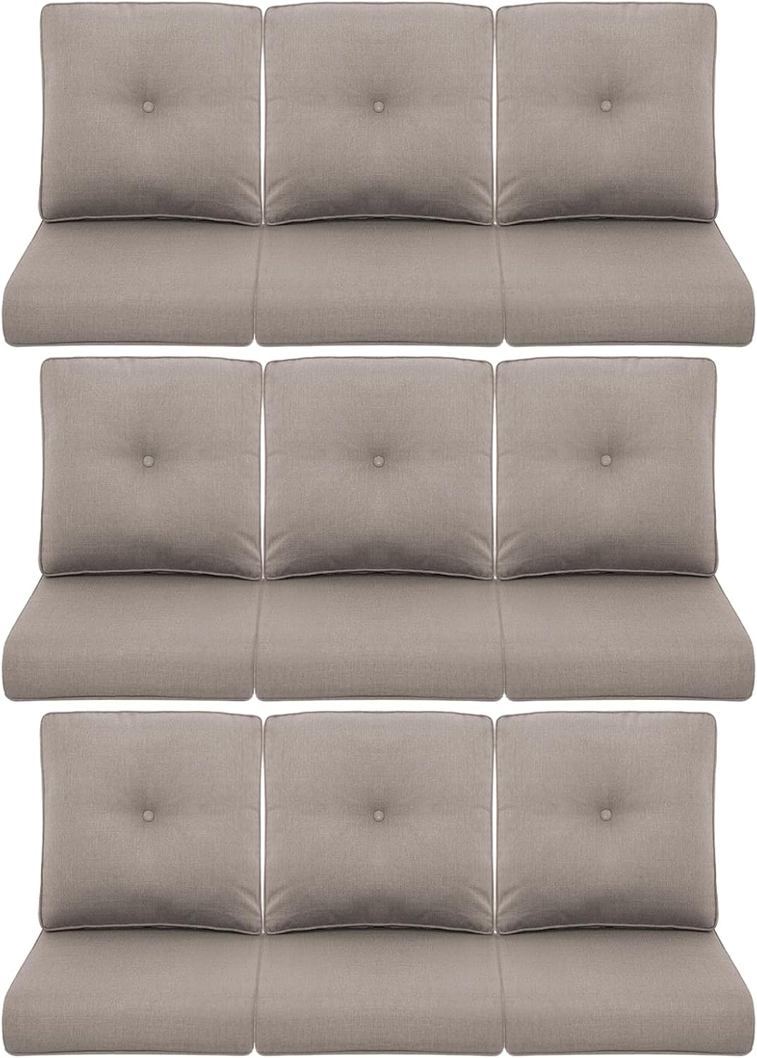 9-Piece Outdoor Patio Cushion Set - Fade & Water Resistant with Removable Olefin Cover, 22x24x4 Inch Memory Foam Cushions for Wicker Sectional Sofa – Grey/Buckle