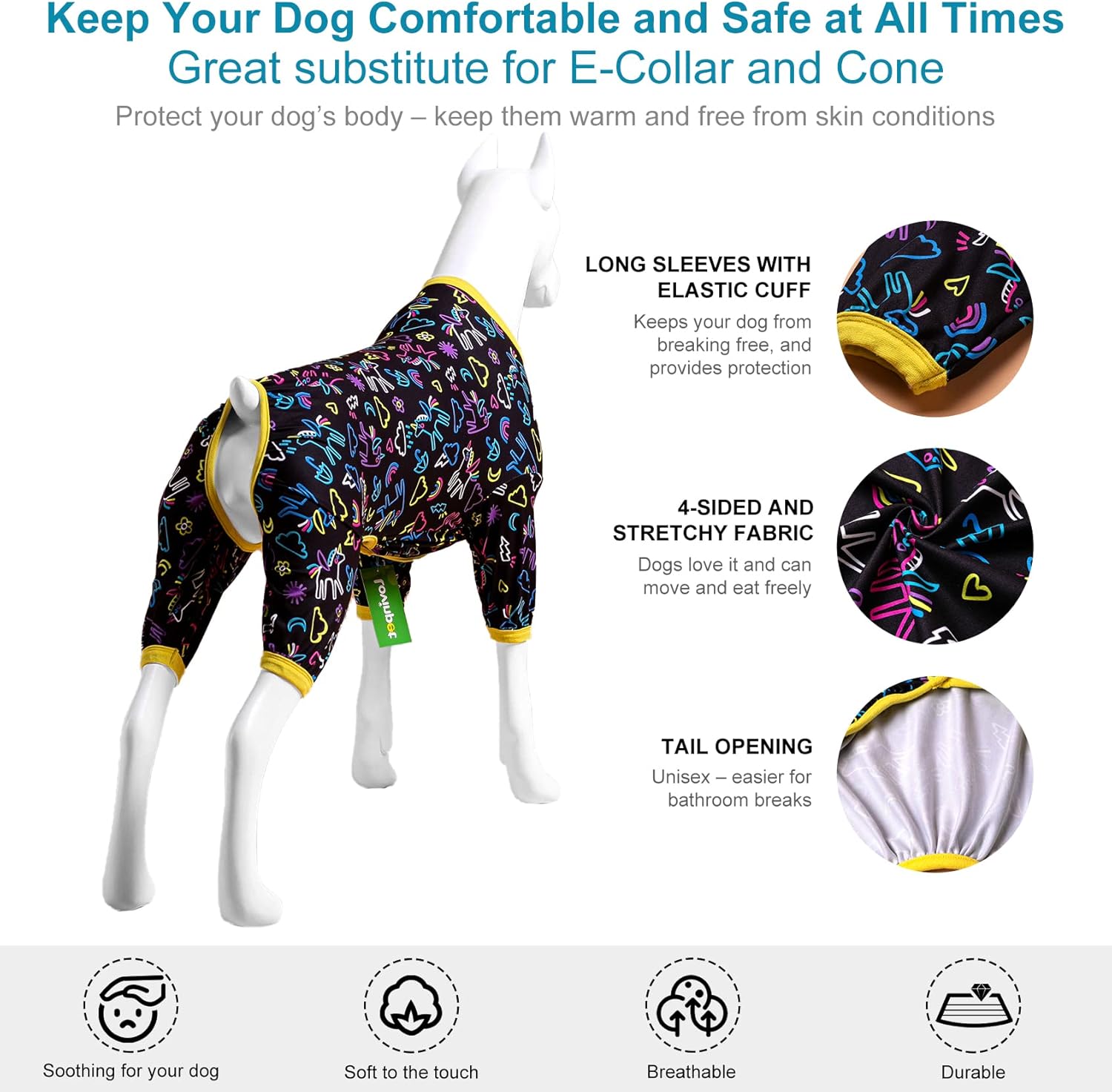 LovinPet Large Dog Pajamas - Stretch Knit Dog Shirt, PJs for Pitbulls, Unicorn Print, Lightweight Pullover Pet PJs, Pet Pajamas for Dogs, Pitbull Clothes, Pitbull Shirt, Blue XL