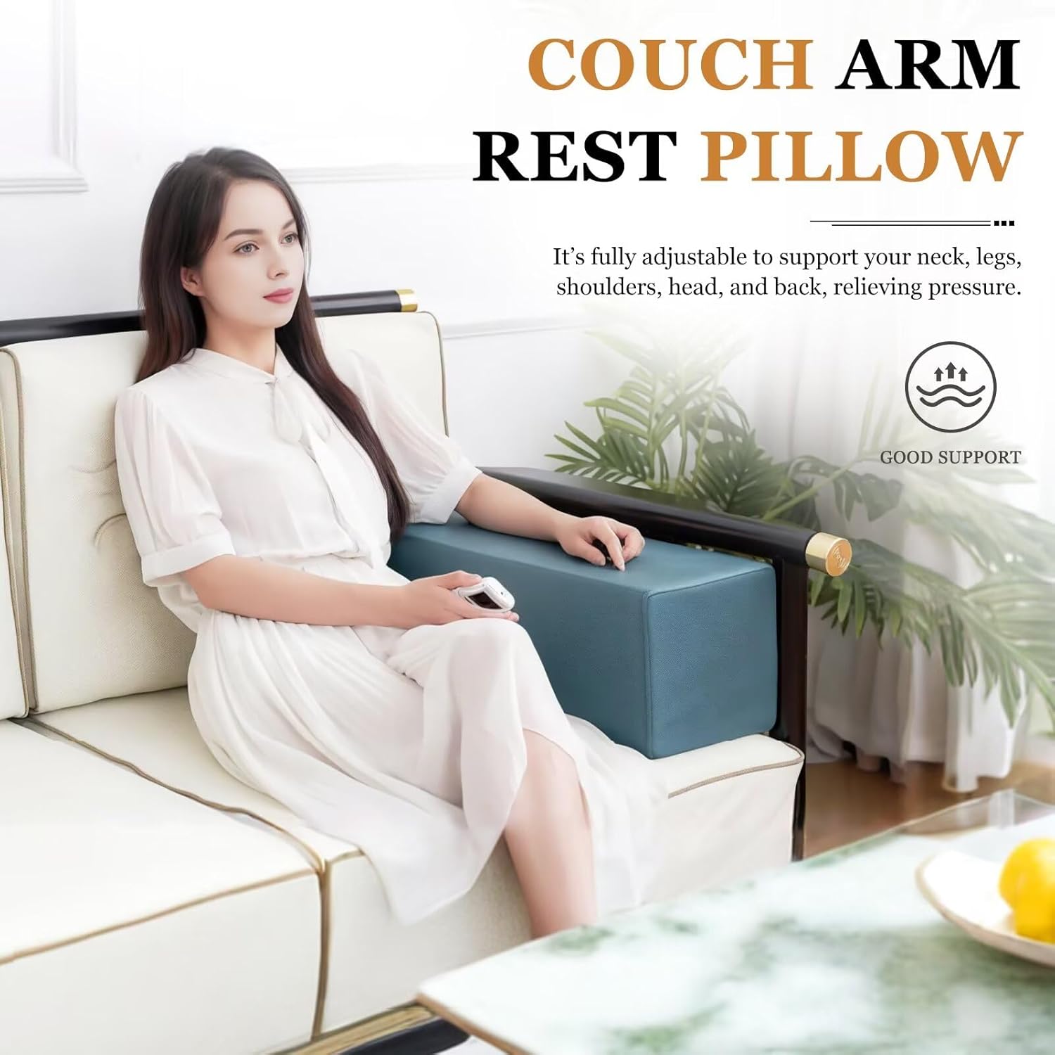 2 Pack Couch Arm Rest Pillow, Leatharie Waterproof Cover, High Density Foam Armrest Cushion, Headboard Cushion Elbow Support for Sofa Bed and Armchair,Blue,8x8x20in