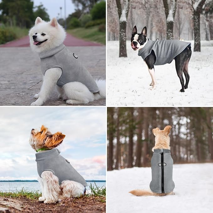 Idepet Dog Fleece Vest Sweater Zip Up Warm Pullover Dogs Jacket with D-Ring Leash Winter Cold Weater Coat Pet Sweatershirt Clothes Hoodie for Small Medium Dogs Boy Girl (Gray, XXL)