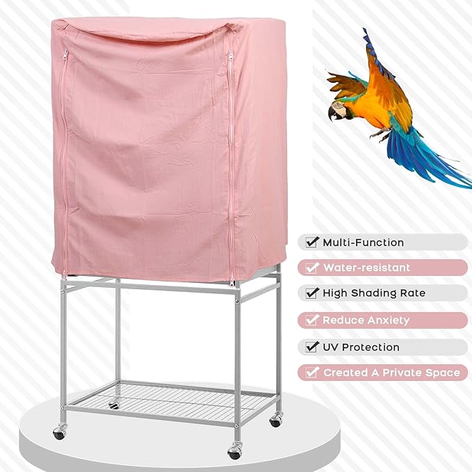 QBLEEV Birdcage Covers, Breathable Parrot Cage Cover Shade, Universal Blackout Windproof Light-Proof Covering Reduces Distractions Night Accessories Cloth Without Cage-17.7x24.8x31.5in (LxWxH)