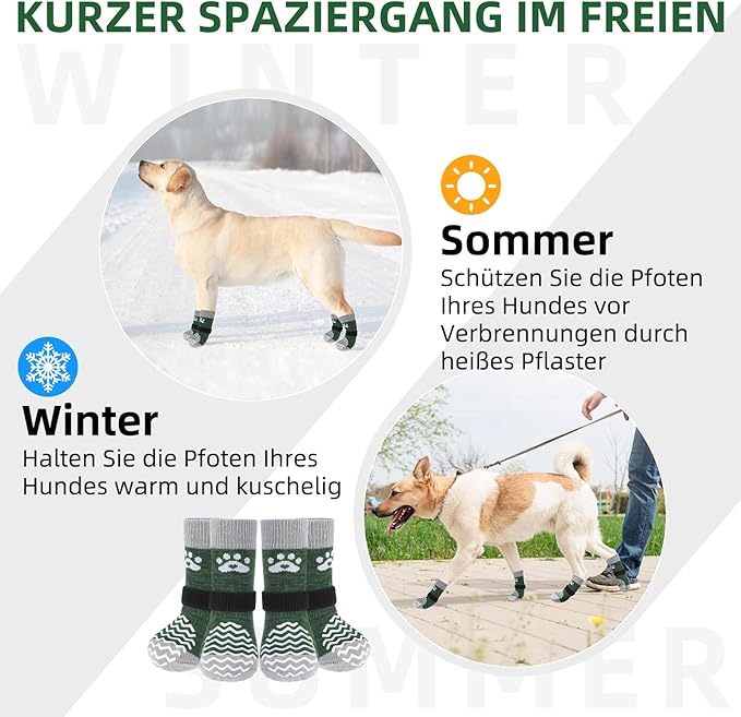 PUPTECK Anti Slip Dog Socks 2 Pairs with Double Grippers for Hardwood Floors, Shoes for Hot/Cold Pavement, Boots & Paws Protectors to Prevent Licking, Traction Booties for Senior Small Large Dogs