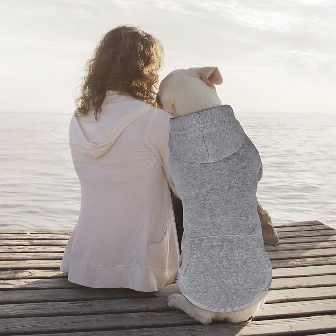 Dog Hoodie Sweater Solid Soft Brushed Fleece Dog Clothes with Pocket(Grey-XXL)