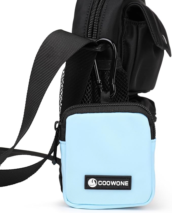 COOWONE Dog Treat Pouch Pocket Sized Pet Puppy Training Pouch for Dog Training Behavior Aids, Waterproof Nylon Fabric Dog Poop Bag Holder, Hands Free Dog Walking Bag with Metal Carabiner (Blue)