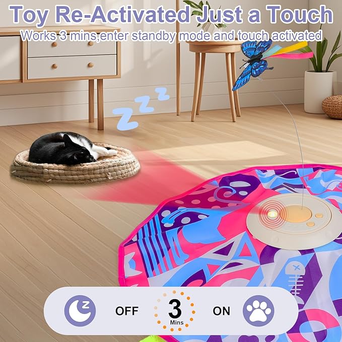 Wn's Day Rechargeable Cat Toys,Hide and Seek Game Interactive Cat Toys for Indoor Cats,Moving Wand Feather Cat Stimulation Toys,Touch Activated Cat Enrichment Toys for Bored Indoor Adult Cats(Pink)