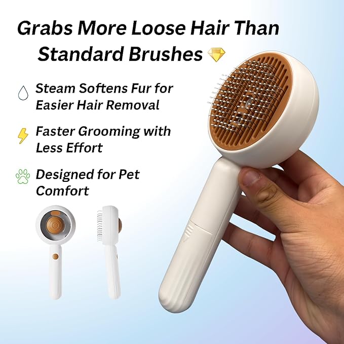 Steam Pet Brush for Dogs & Cats – Self-Cleaning Cat Brush with Steam, Pet Steamer Grooming Tool for Shedding, De-Shedding Hair Removal Comb & Massage for Pets by Vivid Creations