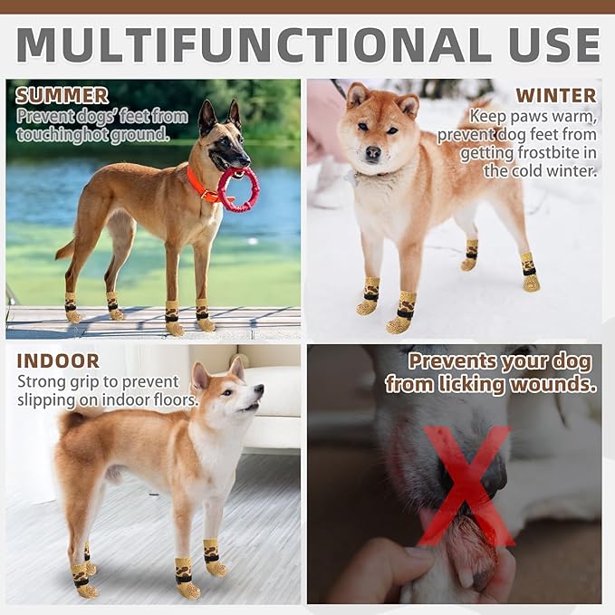 KOOLTAIL Dog Socks for Hot/Cold Pavement to Prevent Licking Paws,Dog Boots&Paw Protector for Hardwood Floors Anti Slip,Traction Control No Twist Grip Booties for Small Medium Large Senior Dogs L