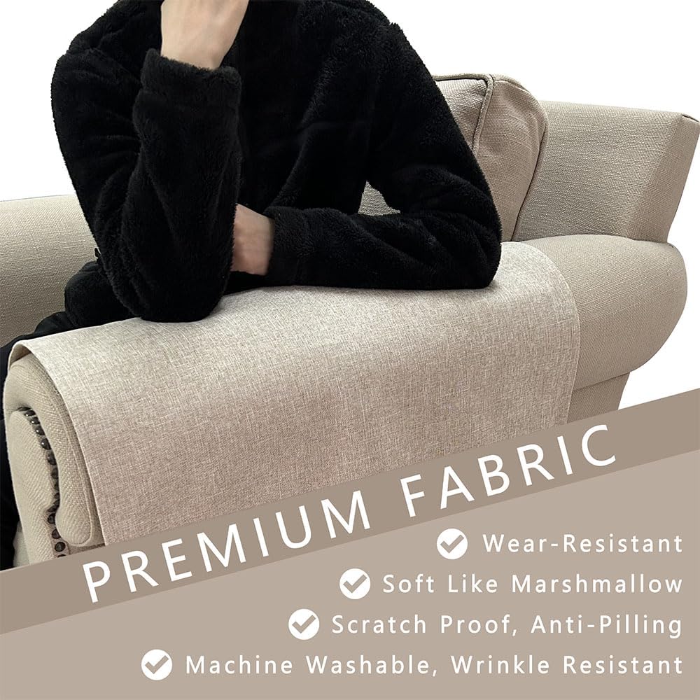 Couch Arm Covers, Anti-Slip Sofa Armrest Cover for Recliner, 2pc Washable Sofa Arm Covers, Dogs Cats Pet Scratch Proof Couch Arm Protectors, Beige, 20x24inch