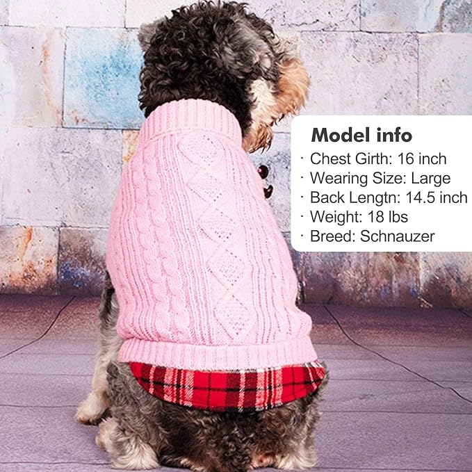 KYEESE Dog Sweater Stretchy Knitwear Cat Clothes with Gingham Patchwork Comfy Pet Coat for Fall Winter Cold Weather Soft Pullover Dog Sweaters for Small Dogs Girl Warm Turtleneck Small Dogs Sweater