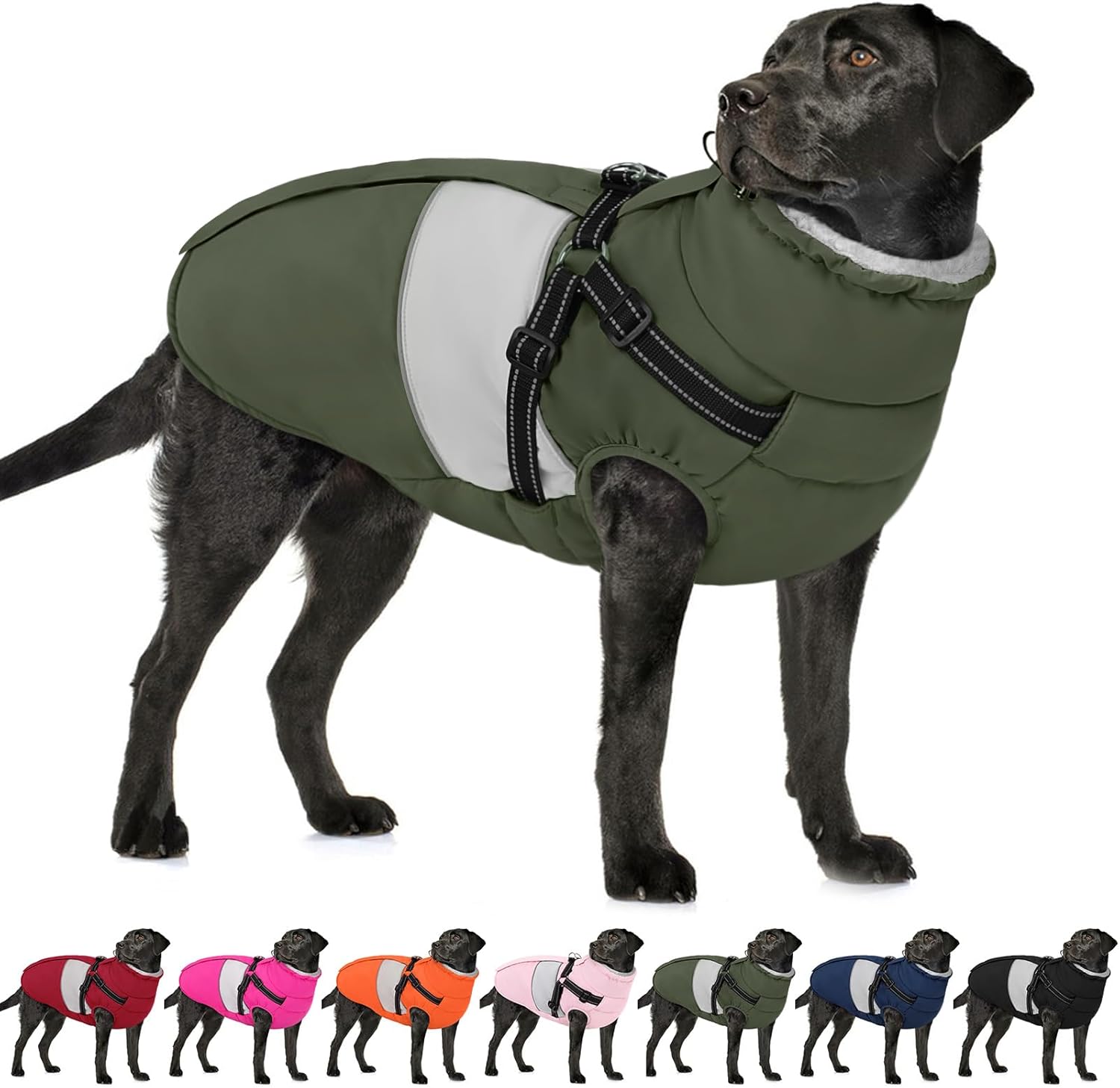 AOFITEE Dog Coat, Large Dog Jacket, Dogs Coat with Harness Built in, Reflective Waterproof Dogs Jackets Winter with Furry Collar, Warm Polar Fleece Pet Sweater Snowsuit for Doberman, Great Dane XXXL