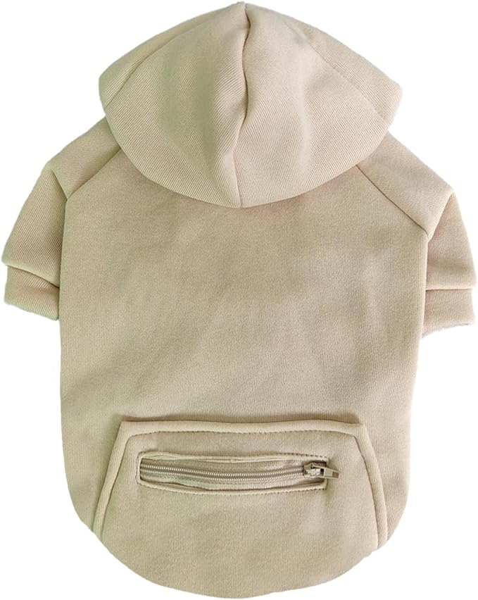 Jecikelon Pet Dog Cold Weather Coat with Pocket Winter Dog Hoodie Warm Puppy Clothes for Small Dogs Chihuahua Clothing (Beige, Small)