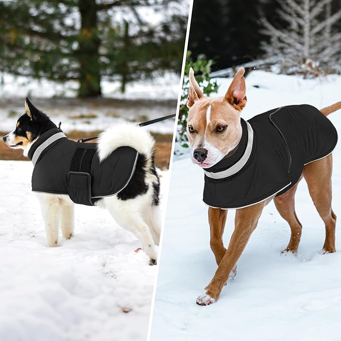 Dog Winter Coat Warm Padded Puppy Jacket Windproof Water Resistant Clothes for Small Medium Large Pets Christmas Sweater Outfit Vest(Black, 2XL)