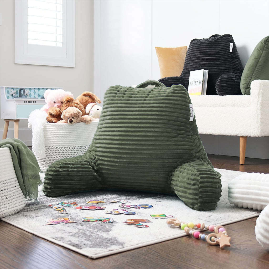 Hearth & Harbor Reading Pillow for Bed Adult – Back Pillow for Sitting in Bed, Standard Bed Pillows for Sitting Up in Bed, Foam Bed Chair Pillow, Olive Green Bed Rest Pillow