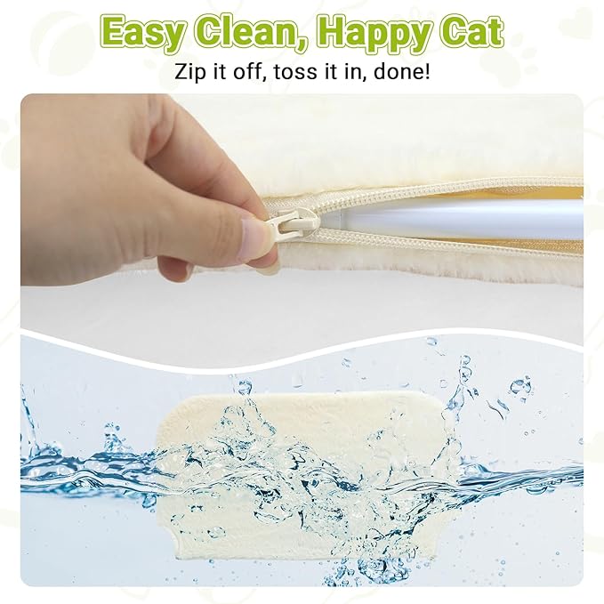 Cordless Cat Window Perch, Foldable Cats Hammock Window Bed with Metal Frame, Soft Cover, Large Suction Cups, Indoor Kitten Window Resting Seat for Spring/Fall, Creamy