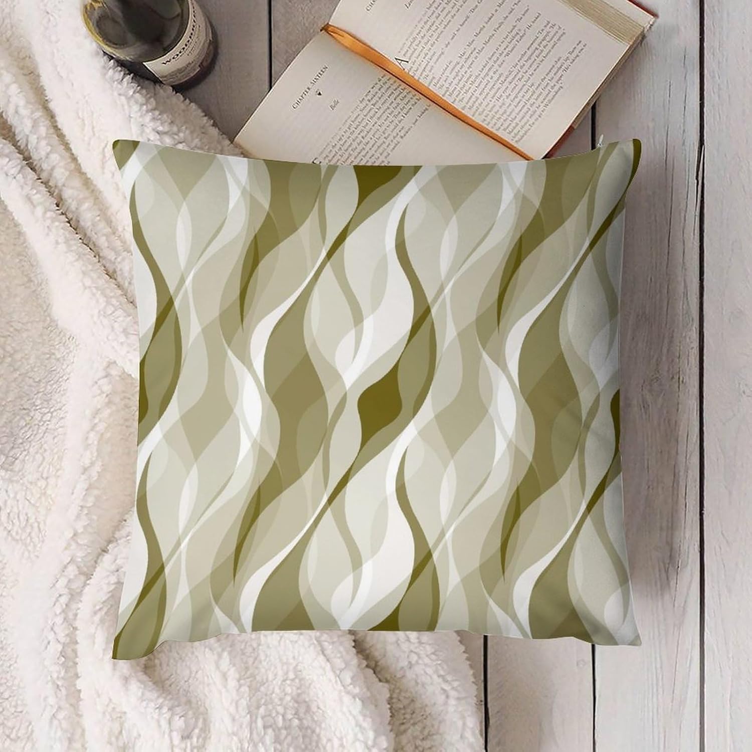 Light Green Throw Pillow Covers Abstract Ombre Light Green and Grey Striped Decorations for Bedroom Living Room Farmhouse Sofa Pillows Bed Couch 22x22 Inch