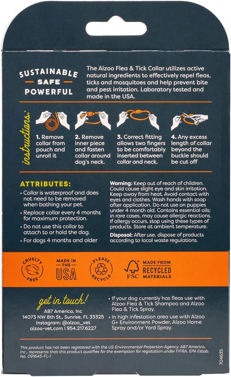 ALZOO Natural Flea & Tick Dog Collar - Helps Repel Fleas, Ticks & Mosquitoes - 100% Plant-Based Active Ingredients - Waterproof - Up to 4 Months Protection - Medium-Sized Dogs: 16-40 lbs - Pack of 3