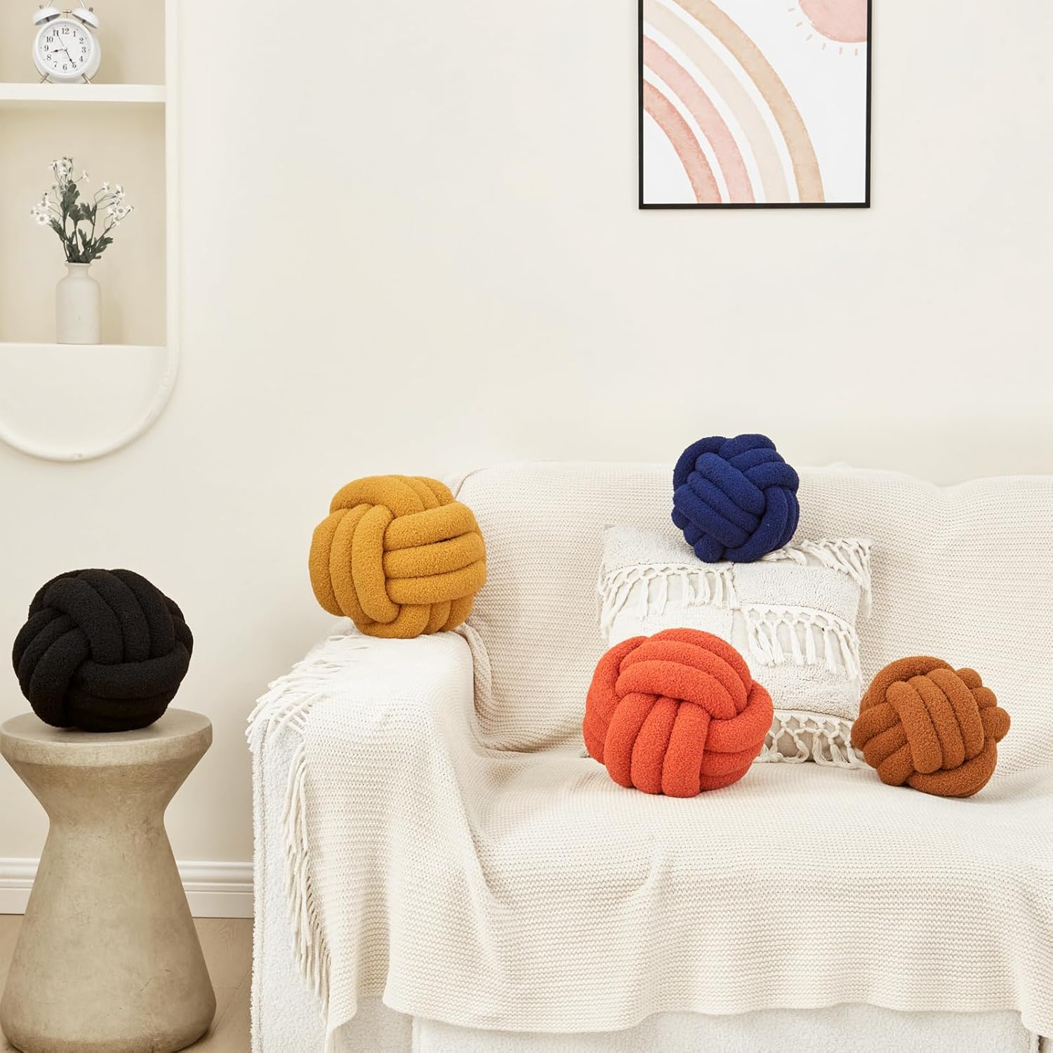 Petrella Knot Pillow Ball Round Throw Pillows Home Decor Cushion Decorative Aesthetic Throw Pillows，Lambswool Yellow 11inch