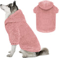 Fuzzy Dog Sweaters for Large Dogs Dog Hoodie Soft Double-Sided Plush Fleece Pet Sweater Clothes Coats Pet Hoodie Sherpa Hooded Sweatshirt(Pink-XL)