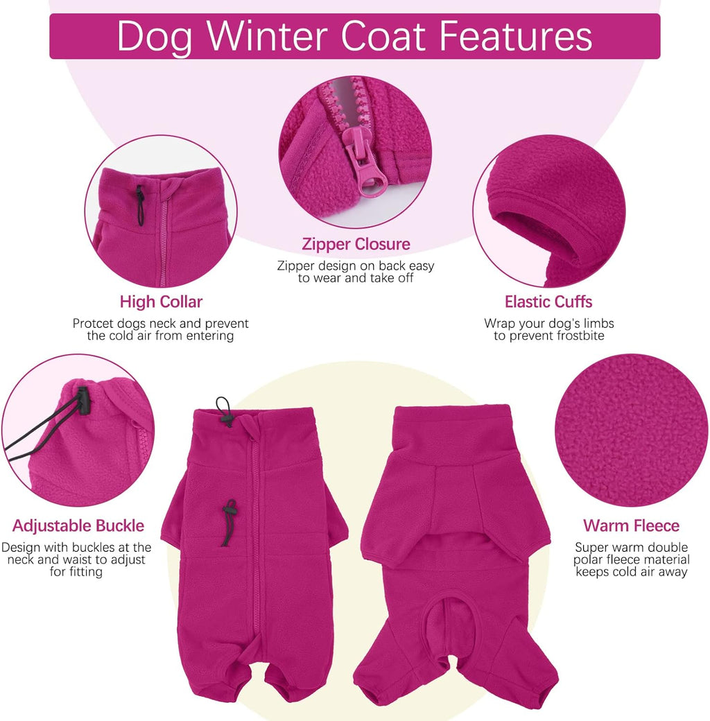 ROZKITCH Dog Winter Coat Soft Fleece Pullover Pajamas, Pet Windproof Warm Cold Weather Jacket Vest Cozy Jumpsuit Apparel Outfit Clothes for Small Medium Large Dog Walking Hiking Sleep Pink 4XL