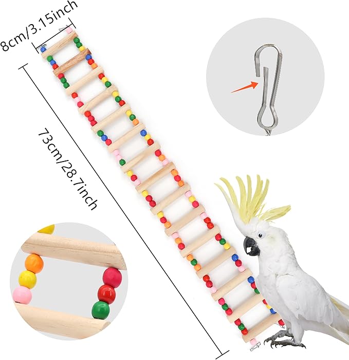 15-Step Bird Ladder Bridge,28.74 x 3.15 inch Raw Wood and Edible Dye,Pet Hamster Climbing Ladder Swing Toys Suitable for Small to Medium Birds,Bird Cage Accessories (15 Ladders)