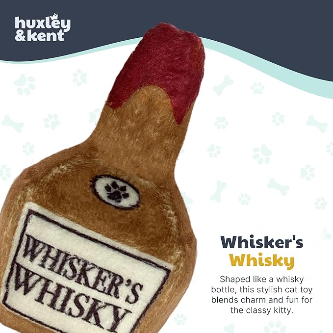 Huxley & Kent Plush Cat Toy - Interactive Catnip Toy for Cats & Kittens - Soft Kitty Toy with Crinkle & Catnip - Fun Indoor Play Toy - Whisker's Whiskey