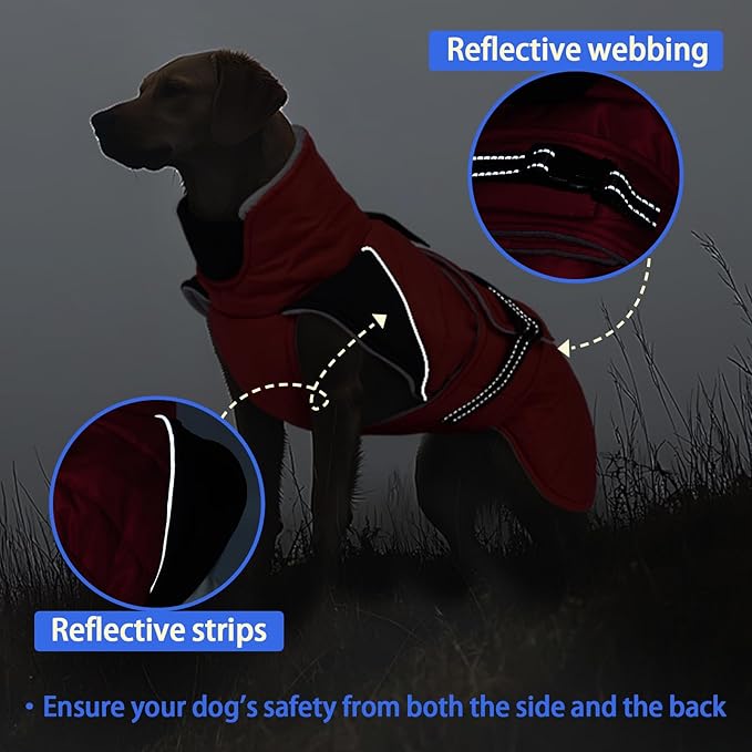 MIGOHI Waterproof Dog Winter Coat - Thick Dog Fleece Jacket with Reflective Strips, Warm Winter Snowsuit Sweater for Small Dogs,Machine Washable,French Bulldog,M,RedBlack