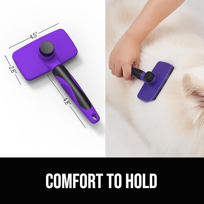 Self Cleaning Slicker Brush for Dogs& Cats, Skin Friendly Grooming Brush for Shedding Long&Short Haired Dogs& Cats, Deshedding Pet Supplies Accessories, Purple