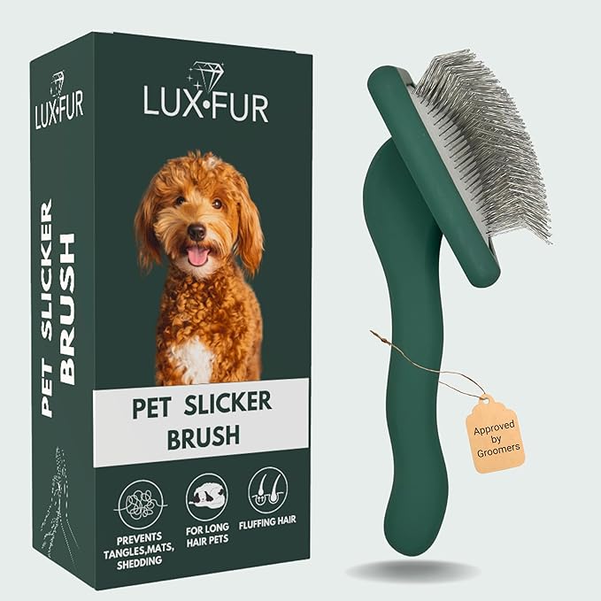Premium Dog Slicker Brush – Doodle Grooming Brush for Long Haired Dogs - Goldendoodle, Labradoodle, Poodle & Golden Doodle – Ideal for Wavy & Curly Hair - Detangles & Fluffs Curly, Double Coats