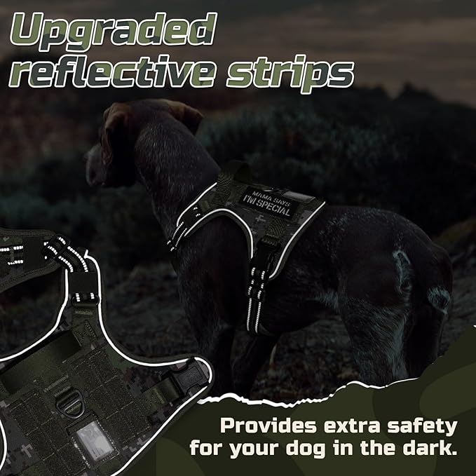 rabbitgoo Tactical Dog Harness for Large Dogs, No Pull Military Service Vest with Handle & Molle, Easy Control for Training Walking, Adjustable Reflective Straps, Green camo, L