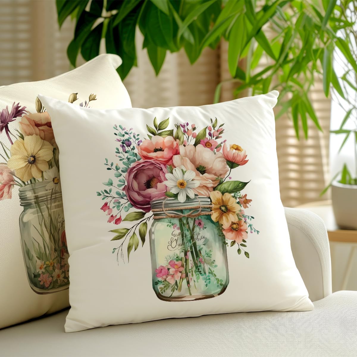 2 Pcs Pink Red Roses Floral Vase Decorative Outdoor Pillowcase, Modern Floral Square Decorative Throw Pillow Cover for Women Friend Sister Coworker Birthday Christmas Mothers Day Friendship Gifts