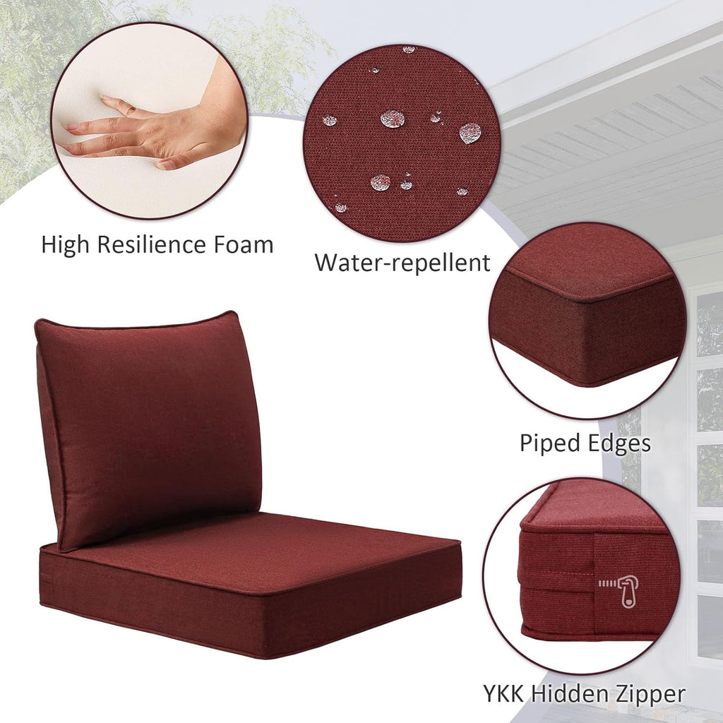 Sunbrella Outdoor Chair Cushions Set, 22" x 22", Set of 2, Water-Repellent, Fade Resistant, Deep Seat Bottom and Back Cushion for Backyard, Couch, Sofa and Patio Furniture, Spectrum Brick