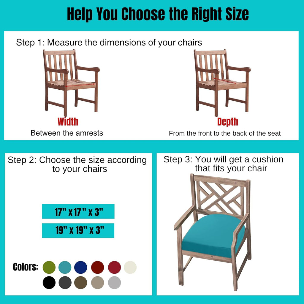 idee-home Outdoor Chair Cushions Set of 4, Thick 17" x 17" x 3" Patio Chair Cushions for Outdoor Furniture Waterproof with Ties, Seat Cushion, Patio Chair Pads Dining Chair Blue