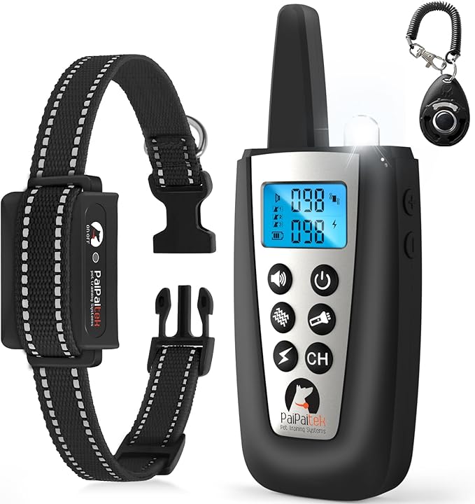 PaiPaitek 2 in 1 Dog Bark Collar and Training Collar - Smart Bark and Shock Collar Combo, Automatic Bark Collar for Large Dog with Remote 3300ft Range & Waterproof