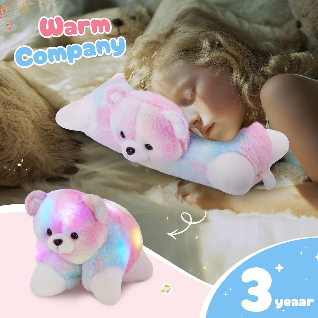Glow Guards 15" Light up Musical Rainbow Teddy Bear Plush Pillow, Cute Stuffed Animal Soft Lovely Colorful Toy, Bedtime Sofa Decors, Christmas Birthday Children's Day Hoilday Gift for Toddler Kids