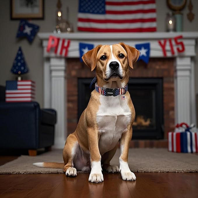 DOGWONG American Flag Dog Collar, Patriotic Independence Day Dog Collar Durable Soft Fabric Pet Dog Collars US Flag Boy Puppy Necklace for Small Medium Large Dogs