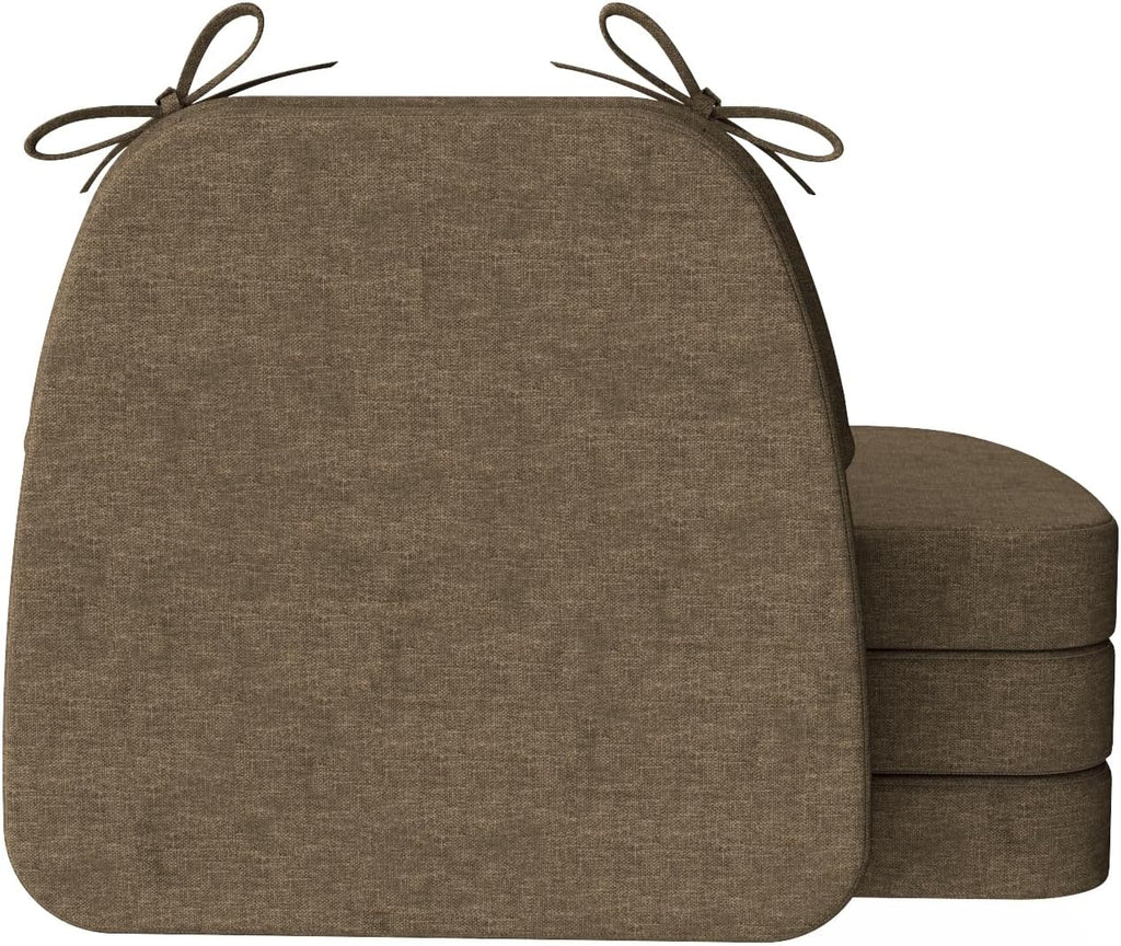 AAAAAcessories D-Shaped Chair Cushions, 2" Thick Dining Chair Pads with Ties and Removable, Machine-Washable Cover, 17" x 16", Set of 4, Taupe