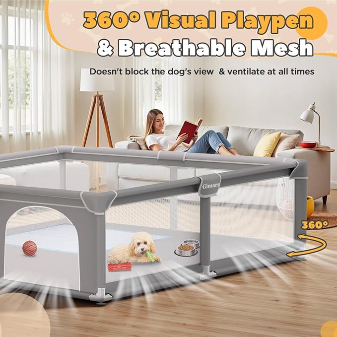 71x59x26 Inches Puppy Playpen with Gate, Dog Playpen for Puppies or Small Dogs, Sturdy Safety Dog Fence Pet Playpen with Thickened Fabric, High-Strength Nylon Wire Mesh for Indoor & Outdoor,Washable