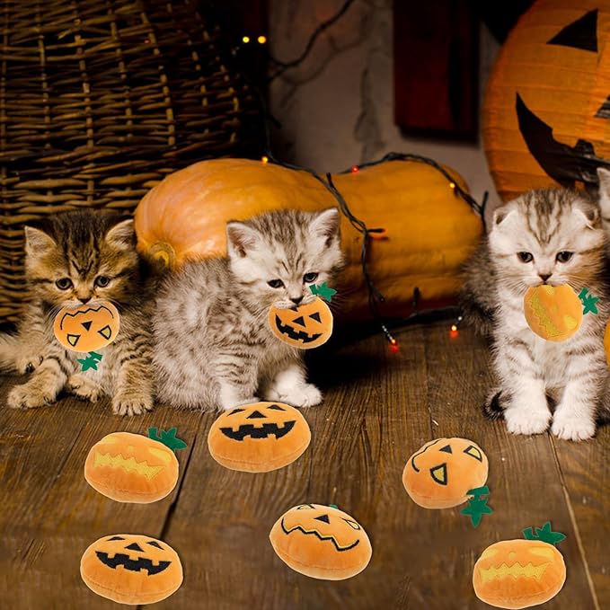 6pcs Halloween Pumpkin Catnip Toy，Hallowen Indoor Pumpkin Shaped Cat Toy Plush Interactive Chew Bite Toys for Cat Kitten Indoor Festive Holiday Cat Lover Gift