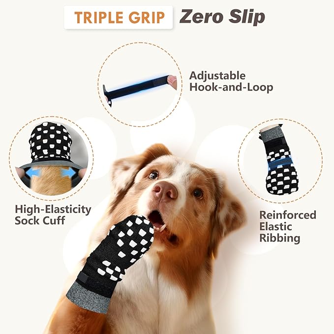 Non Slip Dog Socks to Prevent Licking Paws Grippy Socks for Senior Dog on Hardwood Floors Anti Slip Dog Socks for Hot Pavement Double Side Paw Protector Prevent Scratching Black XL