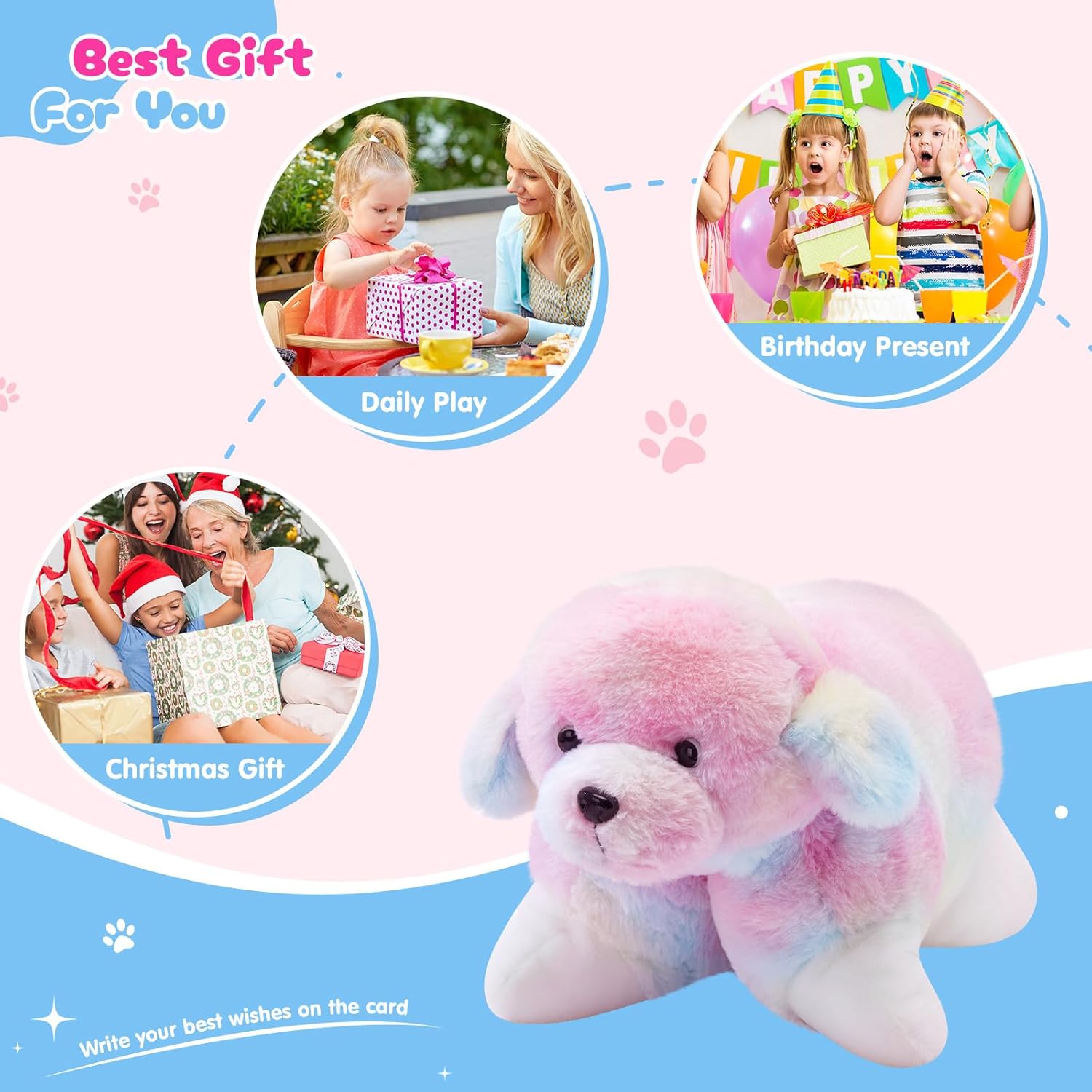 Glow Guards 14" Light Up Musical Rainbow Dog Stuffed Animal Sofa Decors Christmas Children's Day Birthday Gifts for Toddlers Kids (Rainbow Dog, LED & Music)