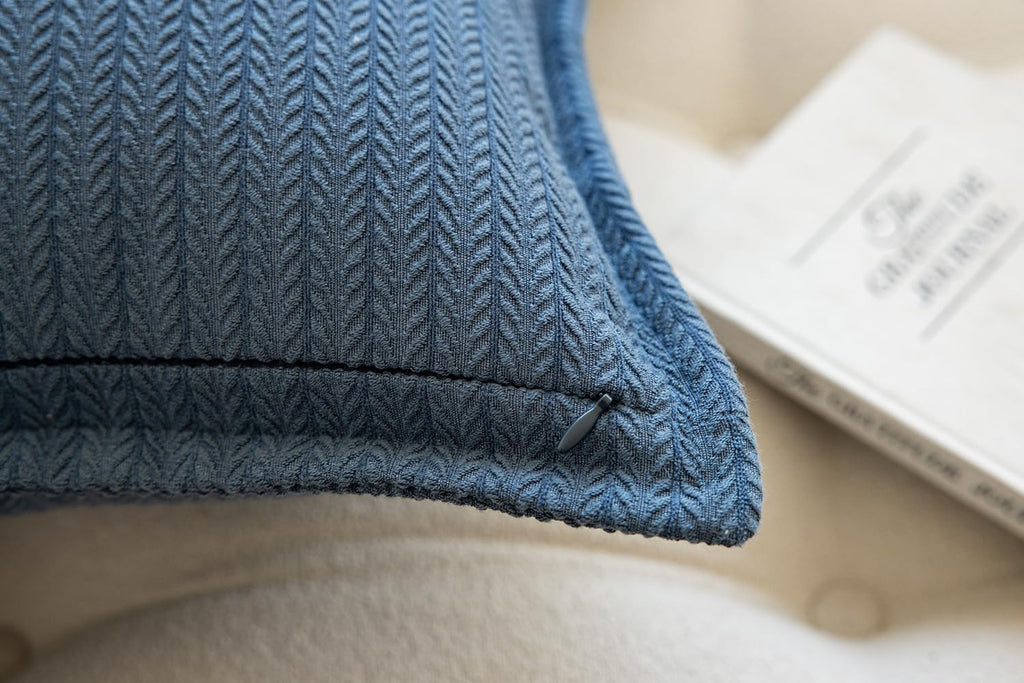 Set of 2 Herringbone Patterned Flange Throw Pillow Covers for Couch and Bed - 20"x20", Steel Blue