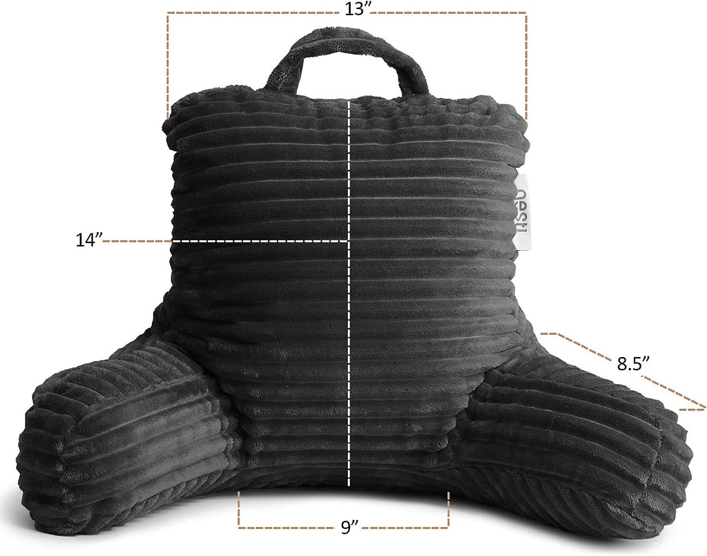 Nestl Reading Pillow for Kids & Teens with Shredded Memory Foam, Luxe Cut Plush Backrest Pillows for Reading and Gaming, for use on Couch, Bed, Floor, Adjustable Support with Washable Cover Dark Grey